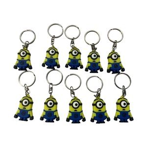 Minions Stuart Despicable Me Keychains Key Ring Set of 10 NEW Birthday Party Bag